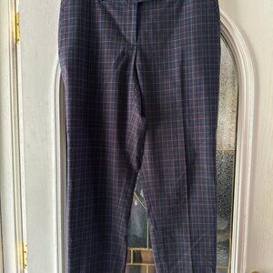 Ann Taylor loft women's 8 "Julie" straight navy blue plaid cuffed ankle trouser